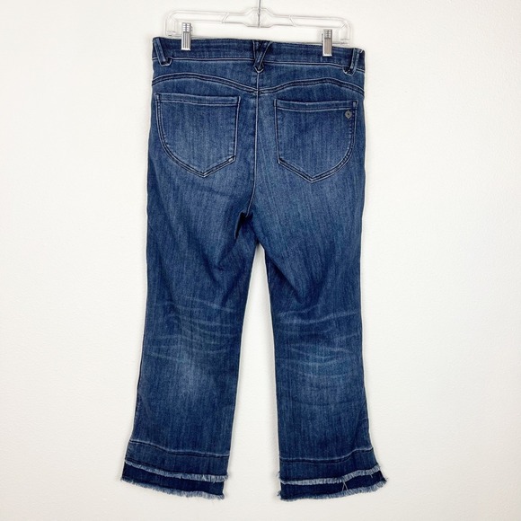 Democracy Ab Technology Cropped Jeans 10 Blue Raw Fringe Hem Boho Summer Capsule - Picture 3 of 7